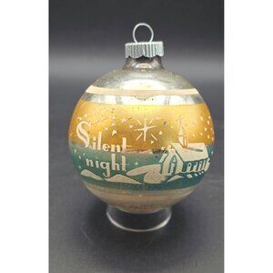 Vintage MCM Shiny Brite Stenciled Silent Night Mercury Glass Christmas Ornament